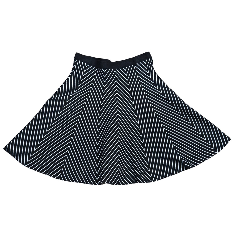 Carmen Marc Valvo Skater Skirt Black White Chevron Zig Zag Knit Flare Medium